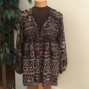 MYSTREE woman’s small long sleeve blouse elastic sleeve at wrist tie fro…